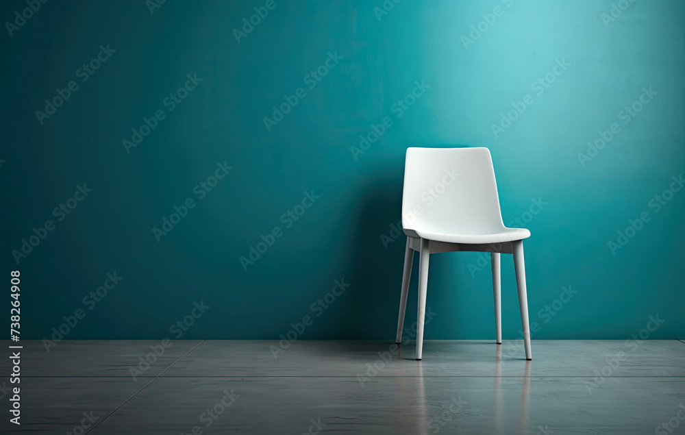 A White Chair in Front of a Blue Wall A White Chair in Front of a Blue Wall
