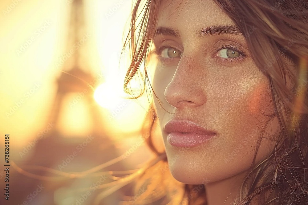 Radiant Close-up Portrait Against Iconic Backdrop Radiant Close-up Portrait Against Iconic Backdrop