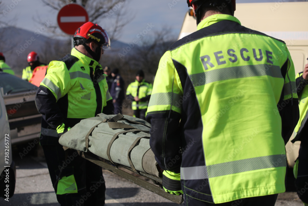 Fire and Rescue Imergency Units at car accident training Fire and Rescue Imergency Units at car accident training