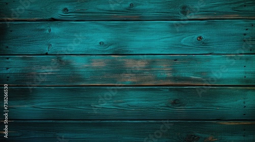 Colorful rich teal background and texture of wooden boards