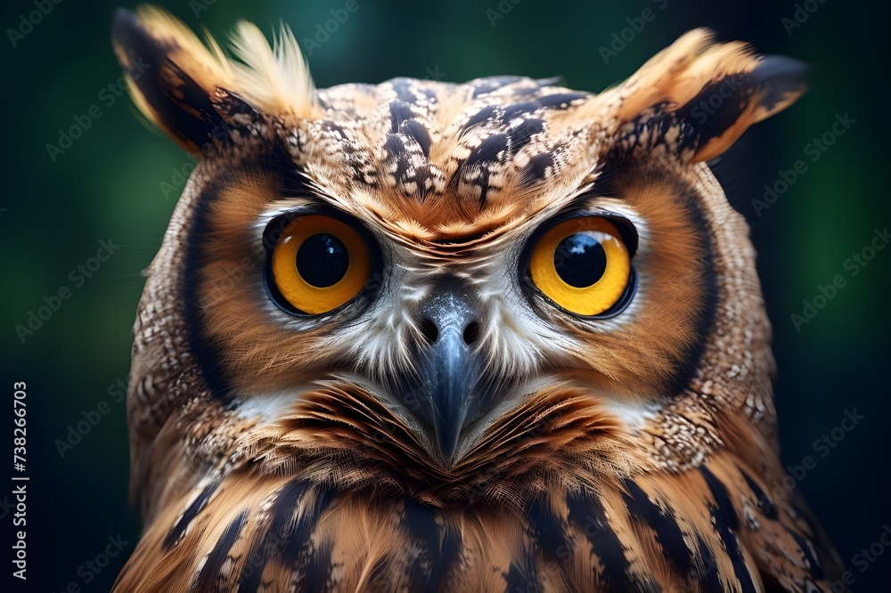 Striking Eurasian Eagle Owl Watching Close-Up View Striking Eurasian Eagle Owl Watching Close-Up View