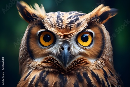 Striking Eurasian Eagle Owl Watching Close-Up View © Harmony