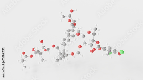 fidaxomicin molecule 3d, molecular structure, ball and stick model, structural chemical formula macrocyclic antibiotic photo