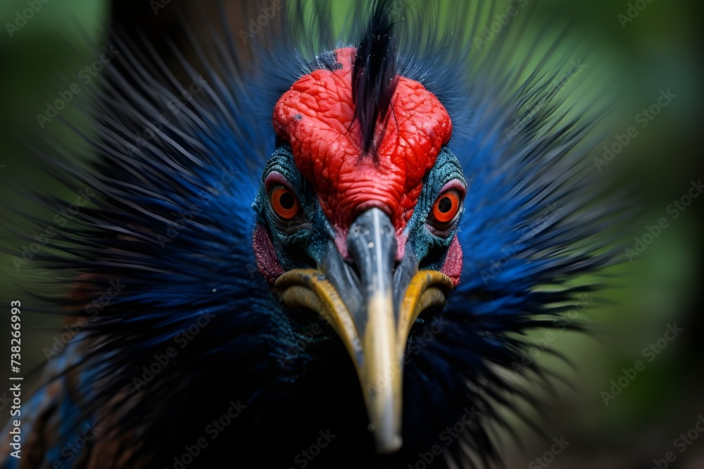 Spectacular Southern Cassowary Striding Close-Up View.