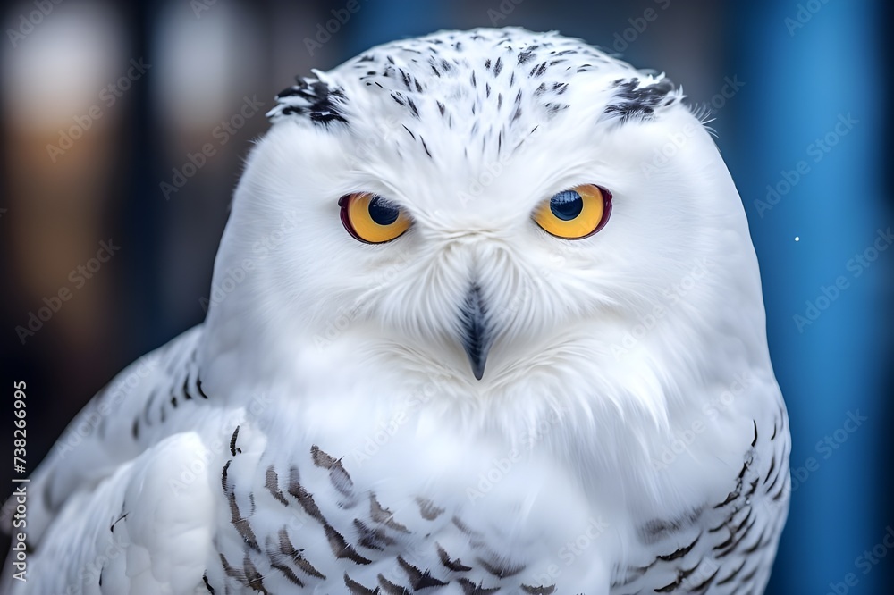 Obraz premium picturesque snowy owl perching close-up view