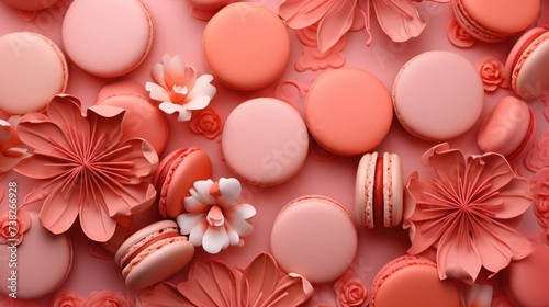 Coral Background with macarons.