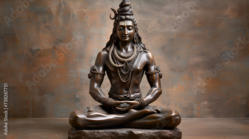 Hindu God Shiva statue in meditation, Hindu god Shiva sculpture sitting in meditation on Ganges river in Rishikesh, India, Generative Ai  photo