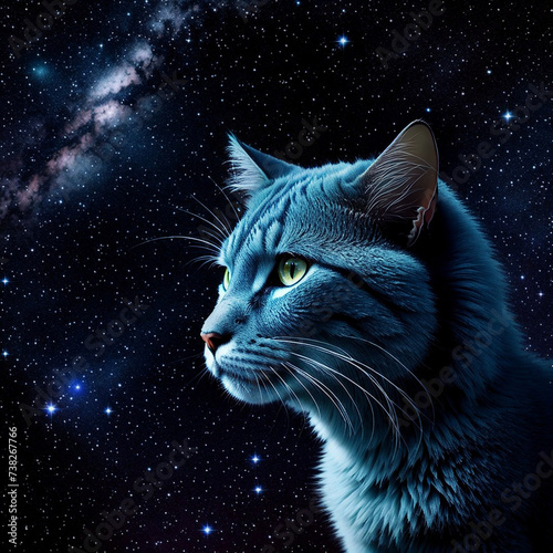 a cat in the space, art background