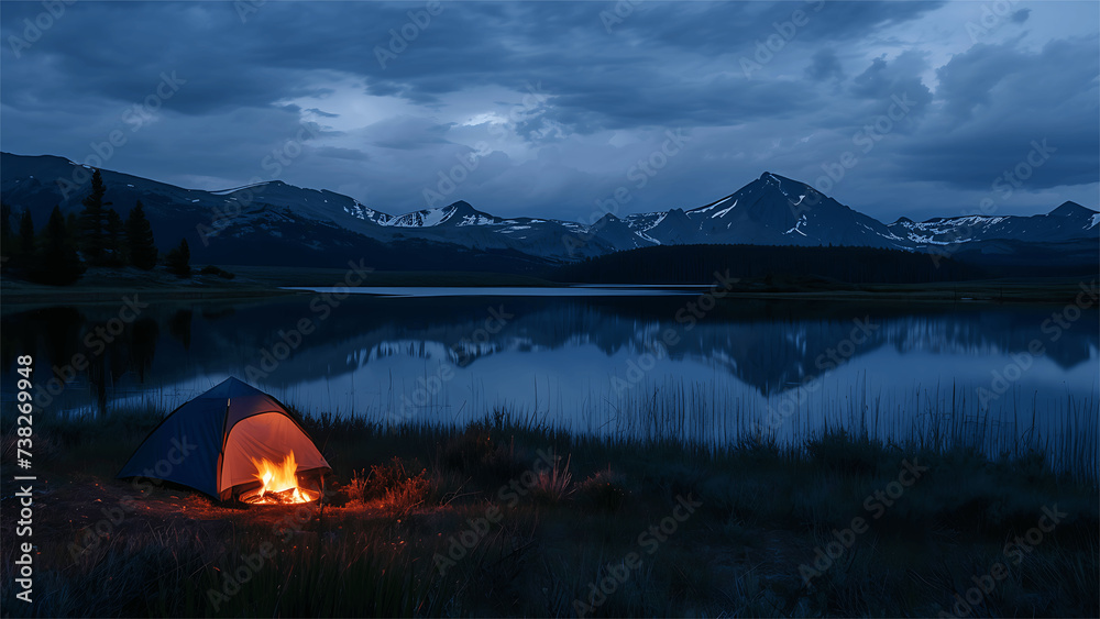 Camping at the Foot of the Mountain, Embraced by the Warmth of the Campfire