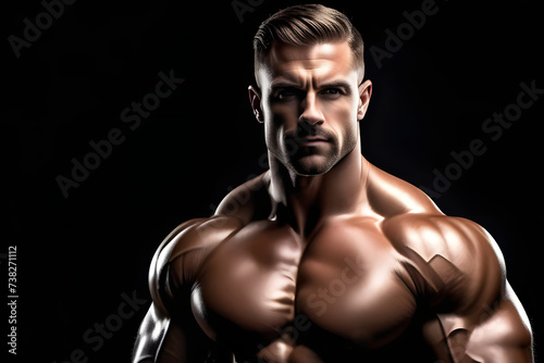 Muscular Man Poses for Picture With Exposed Muscles © D
