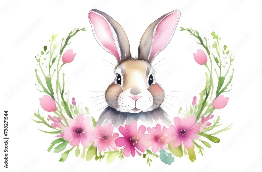 easter bunny with flower, on a white background . watercolor style easter bunny with flower, on a white background . watercolor style