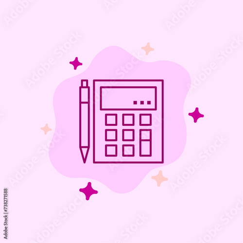 Illustration of a calculator with pink hearts. Calculator icon, vector. Flat design. Calculator vector icon. Vector web design. cute calculator icon.
