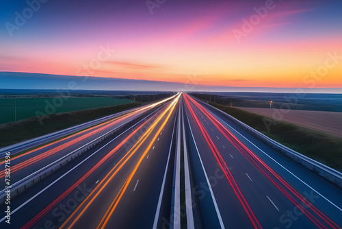 Aerial View of Highway at Sunset