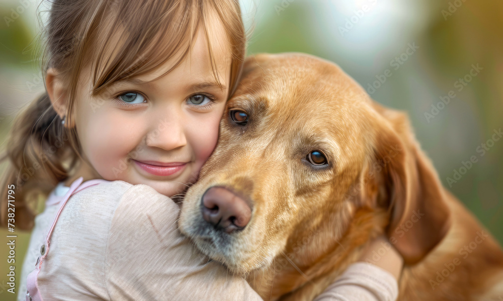 portrait of a little girl with a dog portrait of a little girl with a dog
