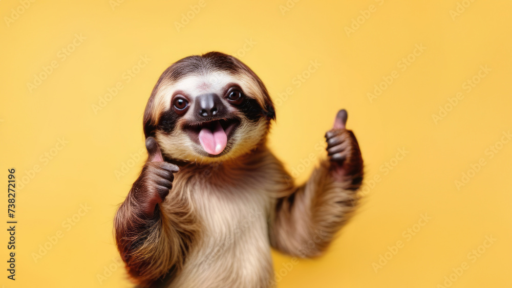 Fototapeta premium Sloth folded paws showing showing thumbs up.