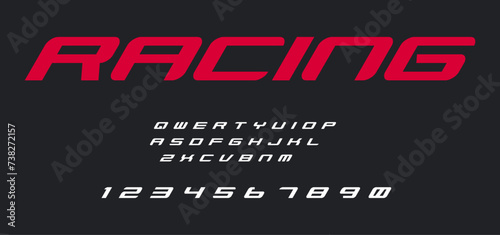 Racing alphabet. Speed sport font, automotive type for modern dynamic logo, headline, auto car branding, motorsport, typography, gaming packaging. Wide bold italic letters, vector typographic design