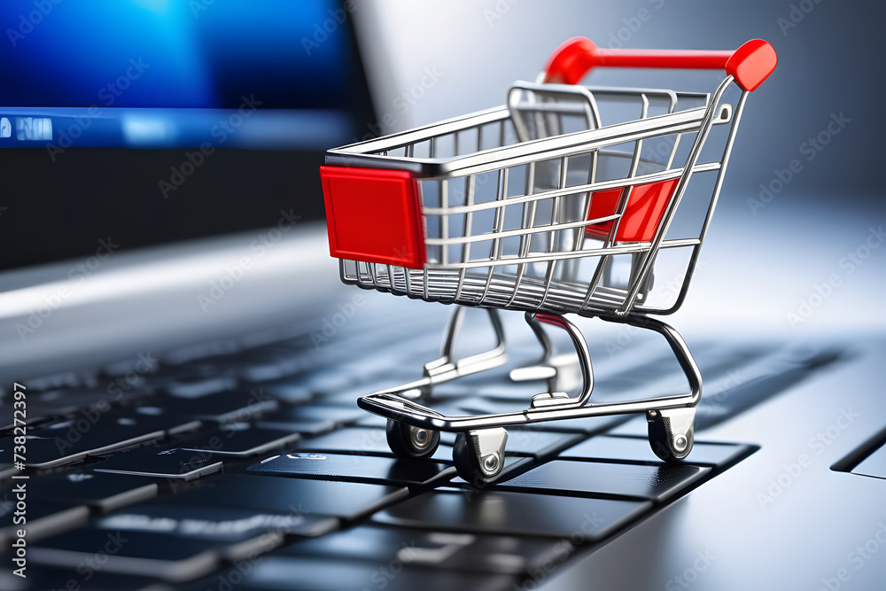 Shopping Cart Resting on Laptop Keyboard Shopping Cart Resting on Laptop Keyboard