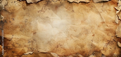 Old rough antique parchment paper texture background with distressed vintage stains, worn torn edges