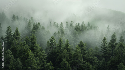 Ethereal mist enveloping a dense pine forest © Textures & Patterns
