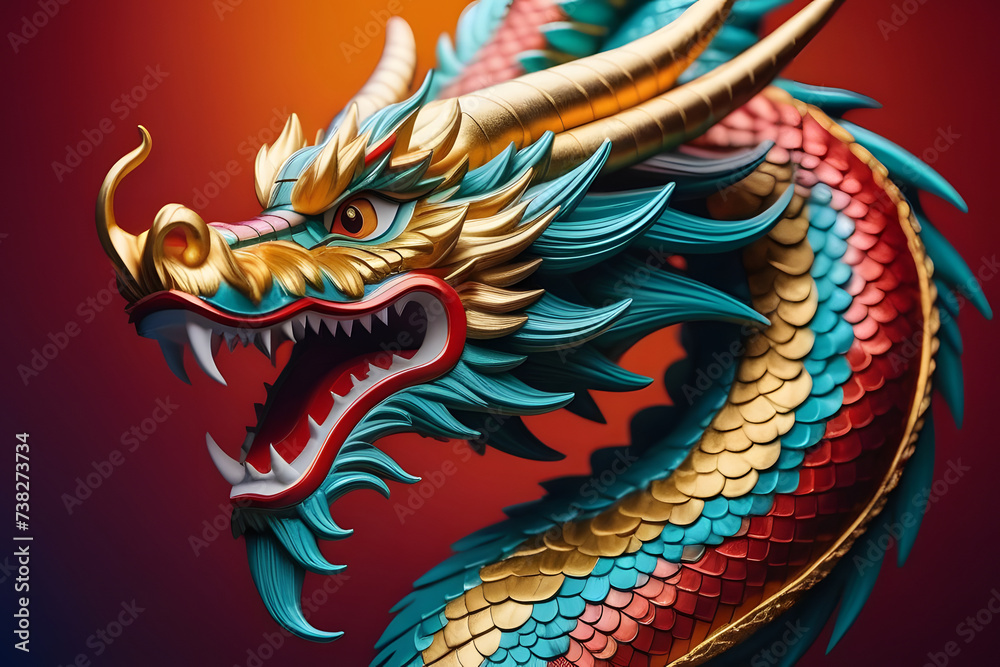 custom made wallpaper toronto digitalColorful Dragon Statue on Red Background