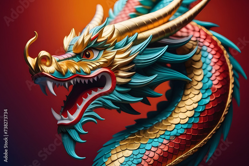 Wallpaper Mural Colorful Dragon Statue on Red Background Torontodigital.ca