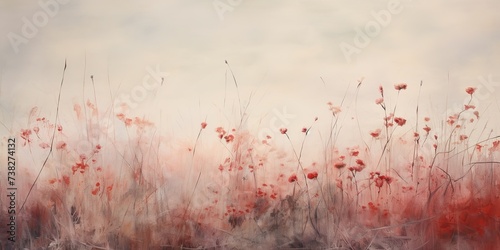 Fototapeta Naklejka Na Ścianę i Meble -  Wild plant flowers bloom blossom in hellscape decoration background drawn painted watercolor style