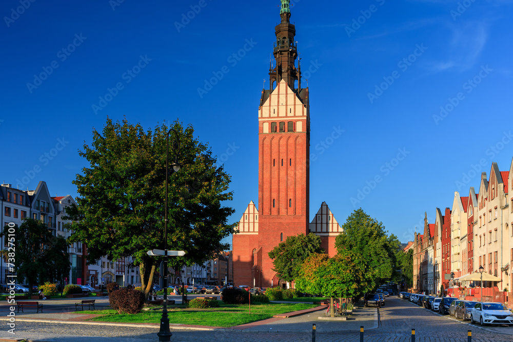 Summer scenery of Elblag city in the light of the setting sun. Poland