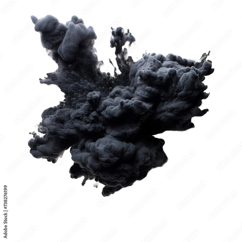 Black vibrant paint black powder explosion isolated on white or transparent background Black vibrant paint black powder explosion isolated on white or transparent background