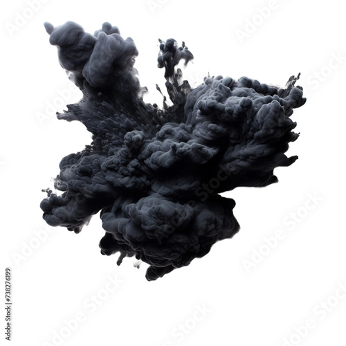 Black vibrant paint black powder explosion isolated on white or transparent background