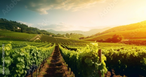 An Enchanting Landscape of Vineyards  Offering a Tranquil Nature Background