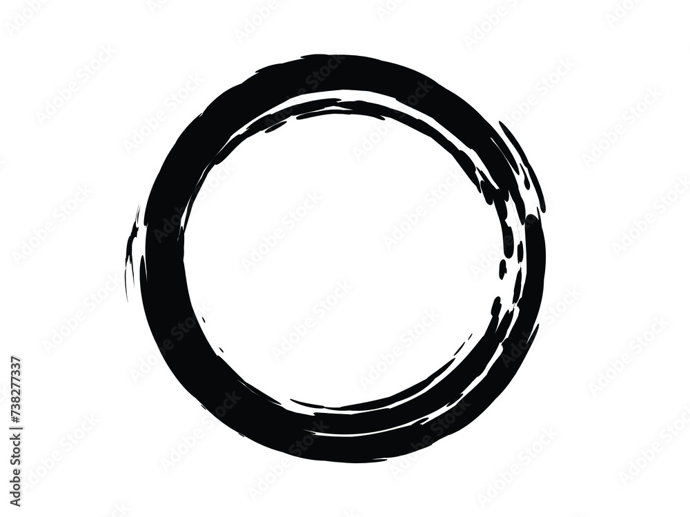 Grunge circle made of black ink using art brush. Grunge circle made with artistic brush.
