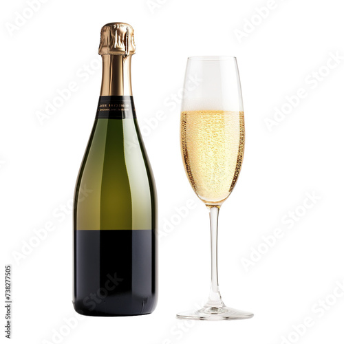 Bottle of prosecco or champagne wine isolated on white or transparent background