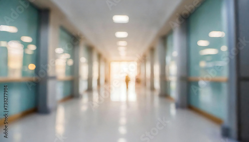 病院、診療所、介護福祉施設の廊下。背景ぼかし。Corridors of hospitals, clinics, and nursing care facilities. Background blur. photo
