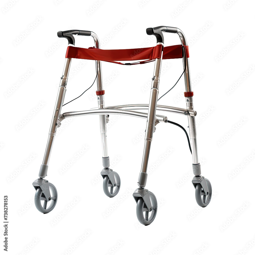 Adjustable folding walker isolated on white or transparent background