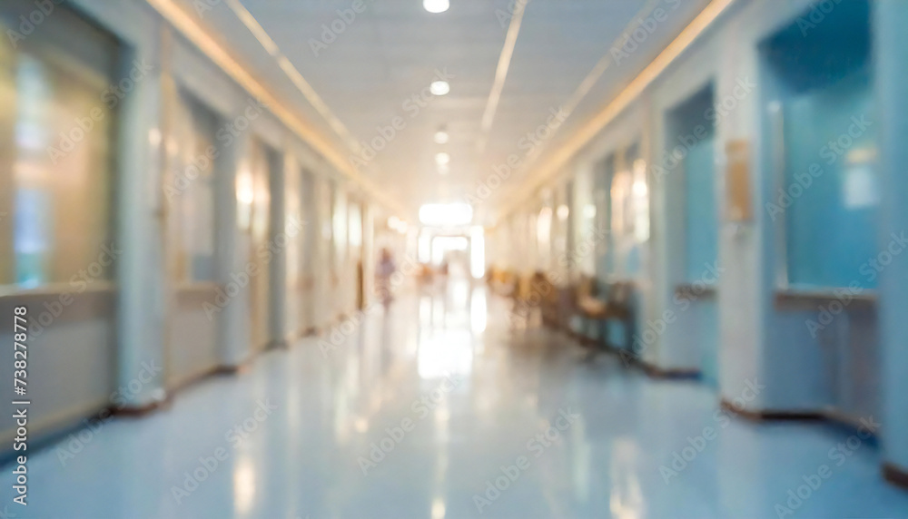 Corridors of hospitals, clinics, and nursing care facilities. Background blur. - obrazy, fototapety, plakaty 