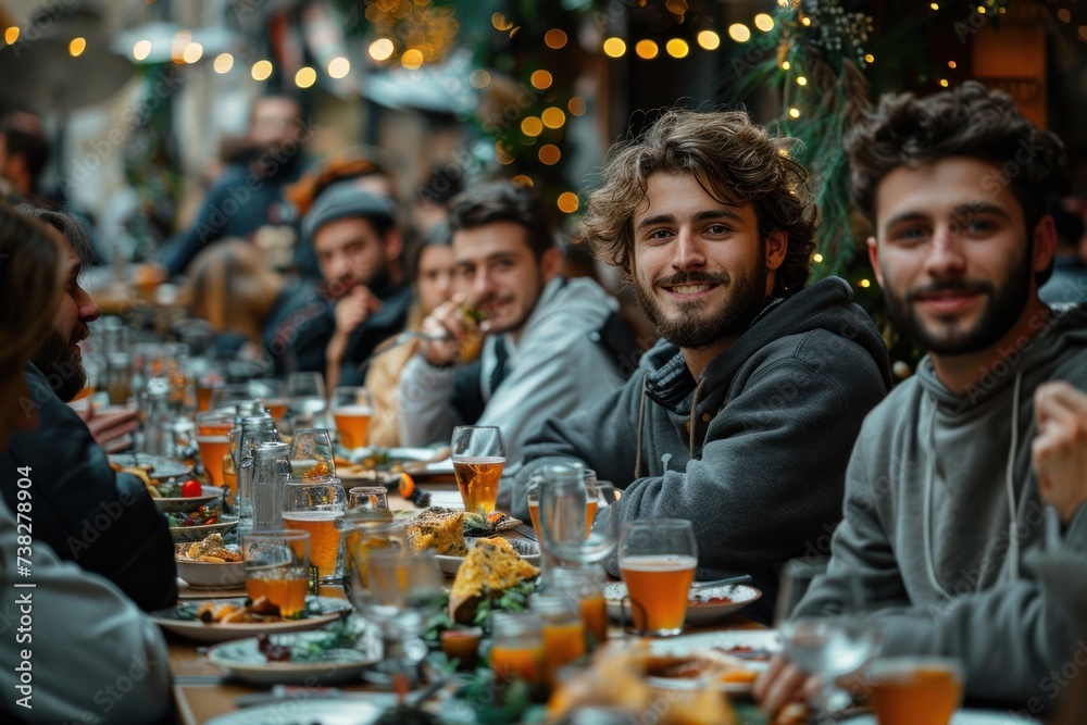 A group of men sitting at a table, eating food. A group of men sitting at a table, eating food.