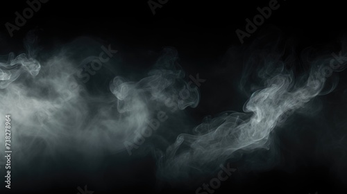 Smoke fog overltays hazy effect on isolated black background