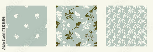 Modern botanical minimal wildflower vector pattern collection. Summer gender neutral pressed flower silhouette background. Simple nature floral paper cut out wallpaper wedding, hedgerow decor repeat.