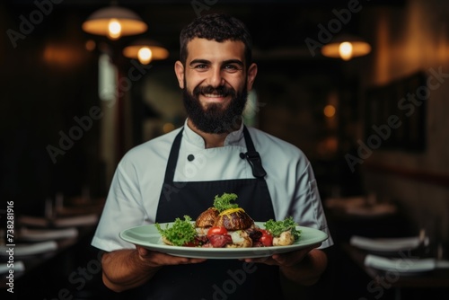 Chef holding a modern decorated meal
