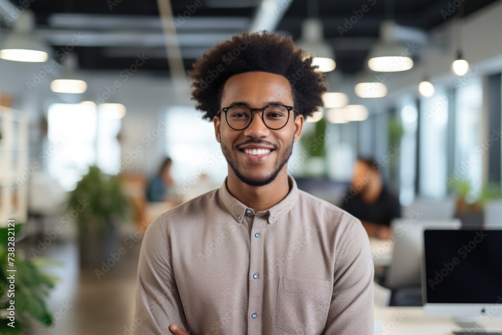 Obraz premium Portrait of a young male professional in modern office space