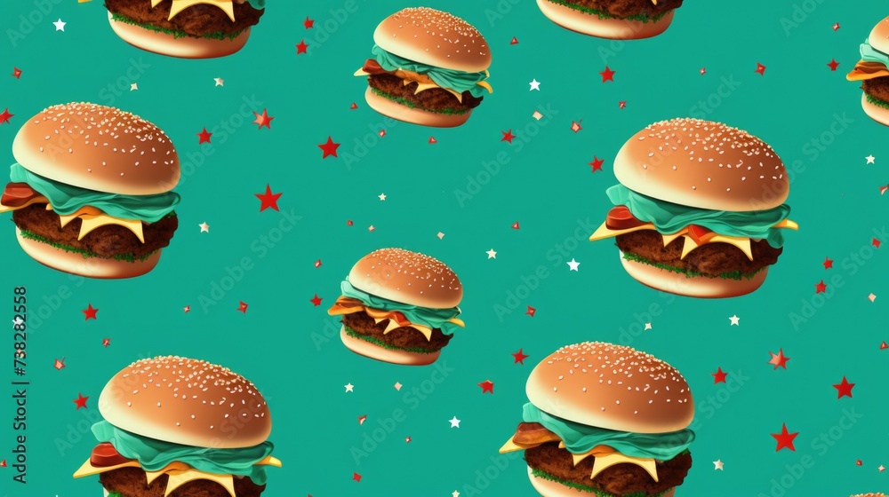 Teal Background with hamburgers