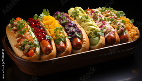 Grilled beef hot dog, a gourmet American culture meal generated by AI
