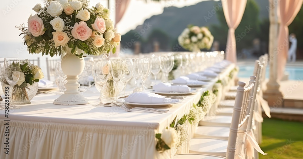 Fototapeta premium Exquisite Table Settings and Blooms at a Luxury Wedding