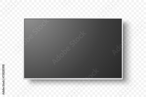 Vector 3d Realistic Modern TV Screen. Minimalistic Stylish Lcd Panel, Led TV Frame. Large Computer Monitor Display Design for Mockup. Blank Television Template. Catalog, Web Site Concept. Front View photo