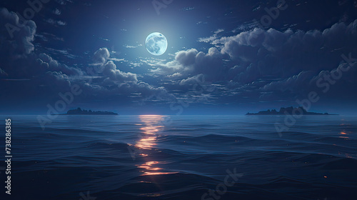 A sense of romance and tranquility  a breathtaking full moon scene over the sea  gracefully transitioning from day to night background Ai Generative