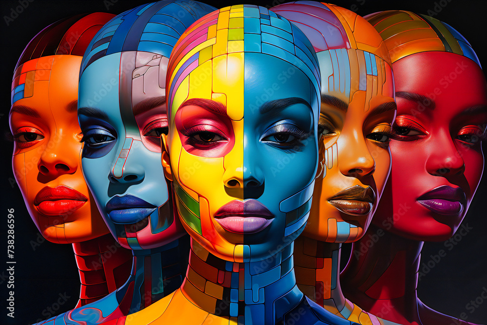 Obraz premium Artistic Expression, A Portrait of Colorful Beauty, The Fusion of Fashion and Fantasy