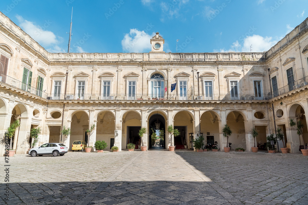 View of the Prefecture building in the historic center of Lecce, Puglia, Italy