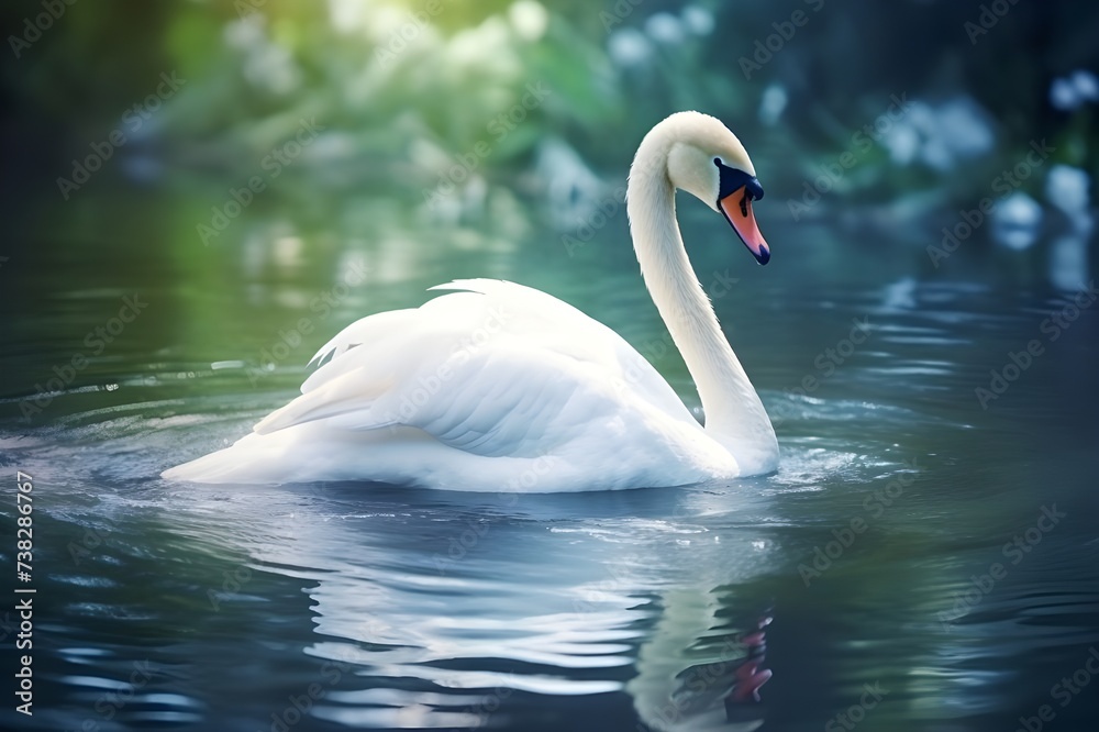 Fototapeta premium Graceful Glide: The Elegant Swan Swimming in the Water