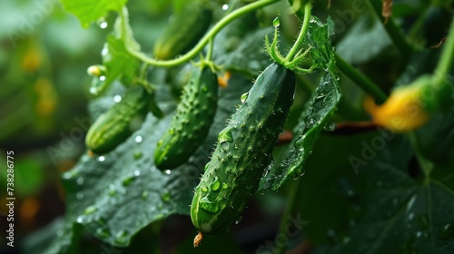 A close-up of harvested green cucumbers emphasizes the concept of ecological products  showcasing the results of sustainable cultivation and encouraging healthy eating practices.