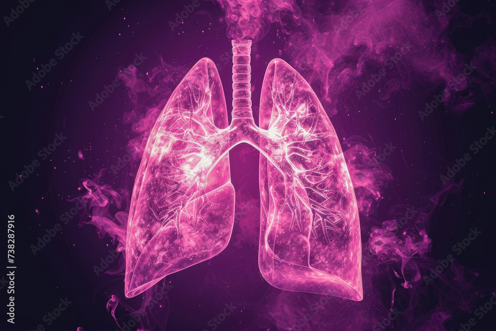 lung with a pink color and a air shape and a health overlay on the breath - obrazy, fototapety, plakaty 